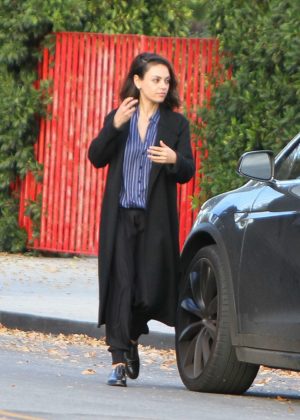 Mila Kunis in Black Coat - Out in LA